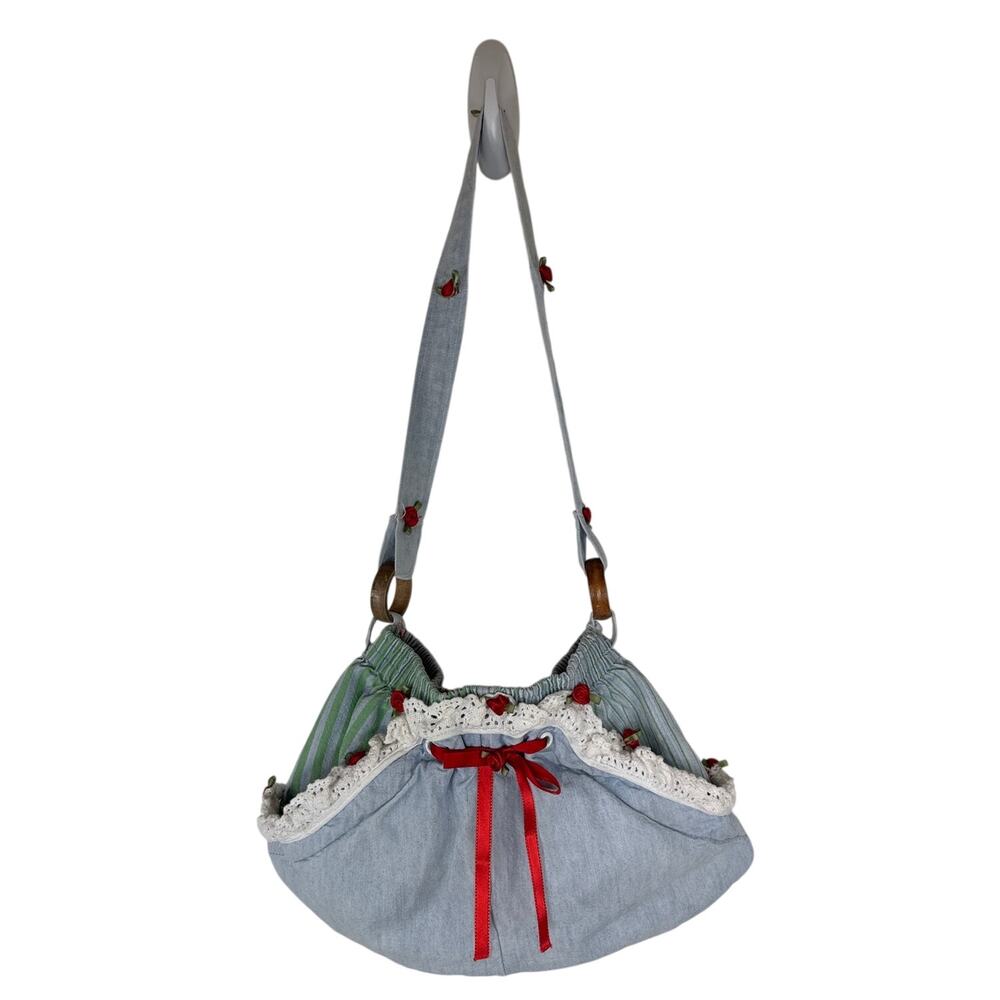 One of Kind Handmade Upcycled OshKosh B'Gosh Chambray Rose Lace Purse